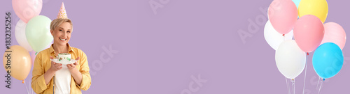 Banner with happy mature wo...