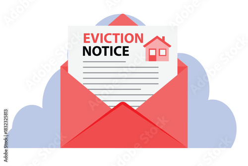 Eviction notice legal document in envelope. Notice to vacate form eviction credit debt real estate, business concept