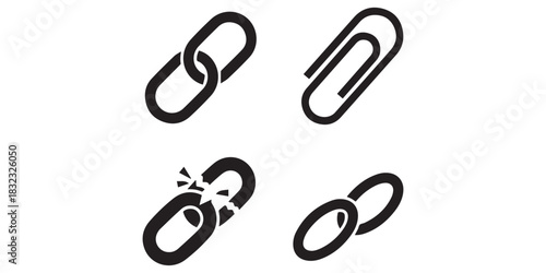 Link icon. Vector illustration. Vector illustration of outline icon of a chain link symbolizing connection, broken chain symbol of freedom or broken connection hand drawn sketch vector illustration