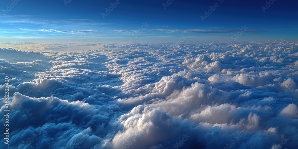 Naklejka premium Aerial view of thick white clouds under blue sky for travel background.