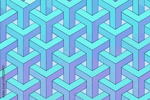 Colorful abstract pattern of interconnected 3D shapes creating an eye-catching design suitable for modern decor and graphics