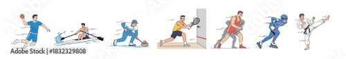 Modern athlete illustration set featuring multiple sports disciplines in energetic active poses