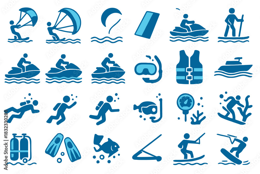 custom made wallpaper toronto digitalWater sports and diving icon set in aquatic blue theme