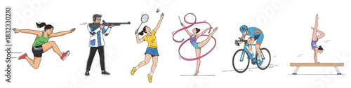 Modern athlete illustration set featuring multiple sports disciplines in energetic active poses