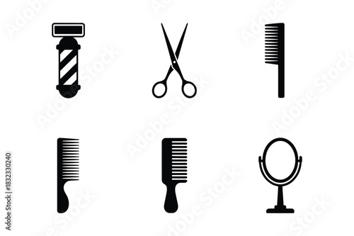 Barber shop tools and accessories icons set