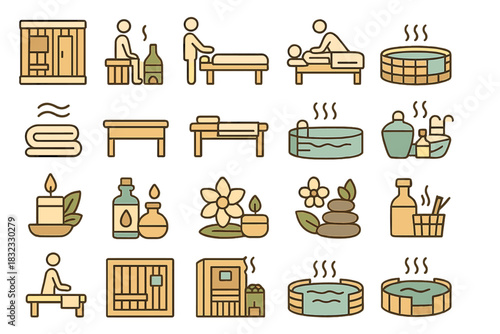 Spa and wellness icon set in soft earthy tones