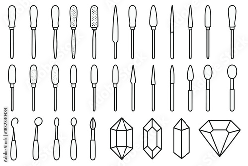 Collection of various hand tools for crafting, detailing, and sculpting in a creative workspace