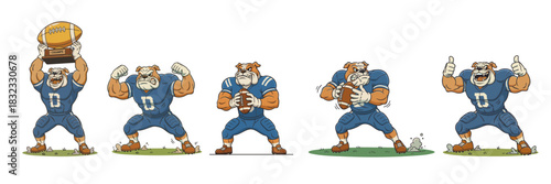 Cartoon bulldog mascot character playing american football