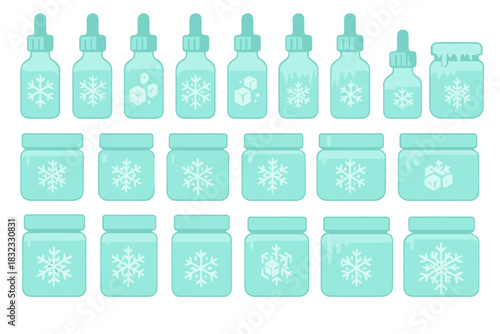 Frozen Dropper Bottles and Jars with Ice and Snowflake Designs