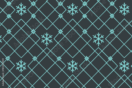 Seamless winter pattern with glowing blue snowflakes and star connectors