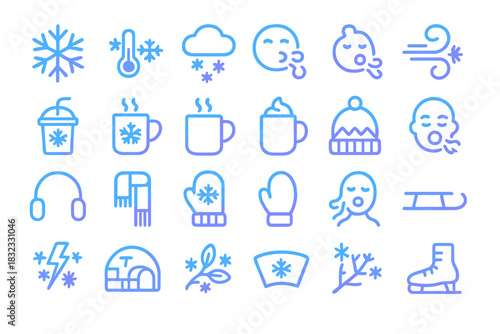 Glowing Neon Icons Representing Winter Weather and Cozy Essentials