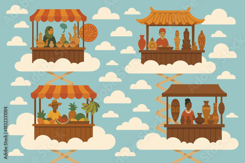 Floating Cloud Market Featuring Global Cultural Stalls