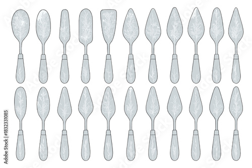 Elegant pie servers with etched leaf patterns and varied blade shapes