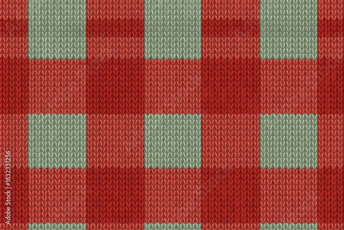 Knitted red and green buffalo plaid pattern texture