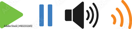 Flat Streaming Icons Play Button Pause Button Volume Speaker