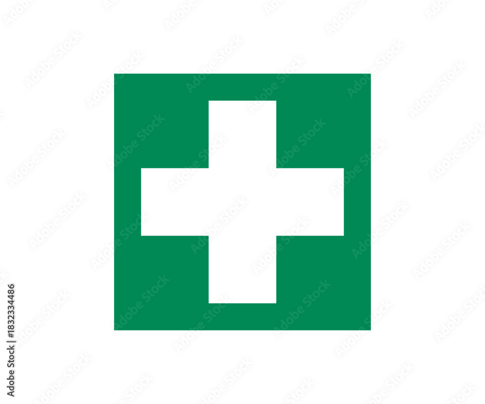Obraz premium ISO 7010 E003 First aid sign. Safety condition sign pictogram vector design and illustration.