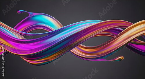 Fluid Abstract Metallic Waves Multicolored Gradient Dark Copy Space