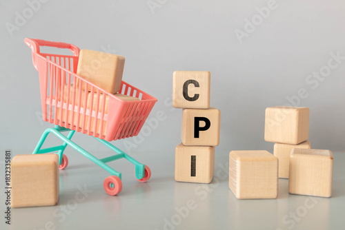 The text CPI, short for consumer price index on wooden cubes on the table