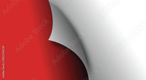 Abstract close up of a red page turning to reveal a white background with a subtle shadow effect
