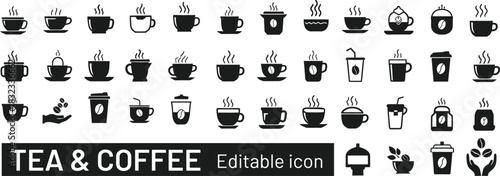 Coffee and tea cup silhouette icon set collection