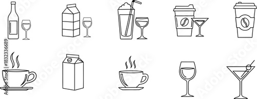 Hand drawn drink icons collection black and white