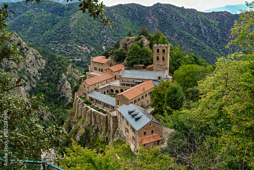 Abbey of Saint Martin du Canigou. Pyrenees-Orientales department in France, founded by monks of the Benedictine order