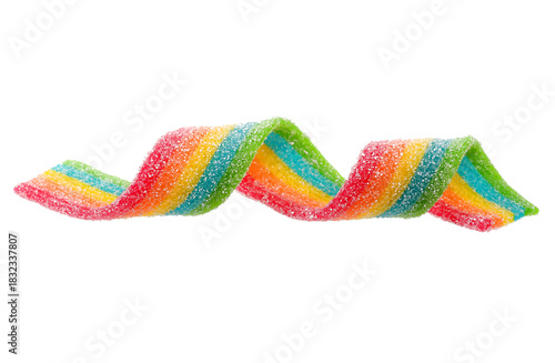 Tableau sur toile Set of rainbow sour jelly candies strips in sugar sprinkle on white background
