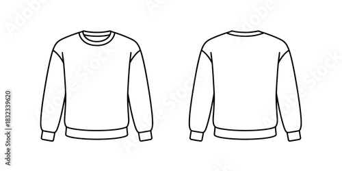Front and back view of a plain white crewneck sweatshirt with long sleeves.