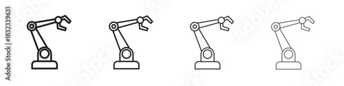 Robot arm icons. Line with editable stroke. Multiple icons collection