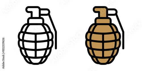 Two stylized icons representing hand grenades, one in outline and one in color.