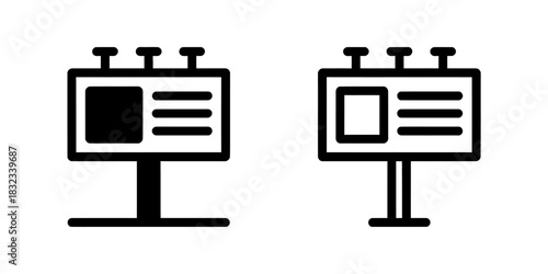 Two simplified icons of billboards, one solid black and one outlined, are presented side-by-side.