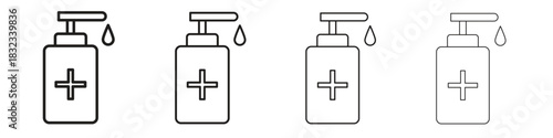 Sanitizer icons. Line with editable stroke. Multiple icons collection
