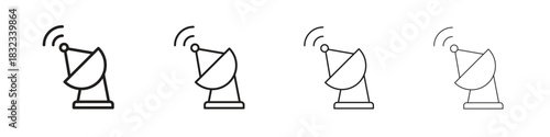 Satellite dish icons. Line with editable stroke. Multiple icons collection