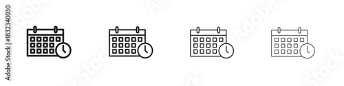 Schedule icons. Line with editable stroke. Multiple icons collection