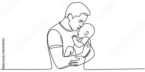 Father lovingly holding his baby in a tender embrace, a moment of pure connection.