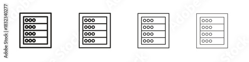 Server rack icons. Line with editable stroke. Multiple icons collection