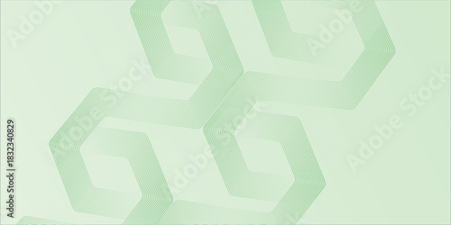 Soft Minimalist Abstract Background in Green and White Gradient Shades with hexagon lines. Hexagon effect style, geometric abstract background.