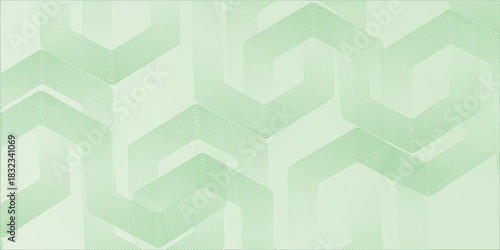 Soft Minimalist Abstract Background in Green and White Gradient Shades with hexagon lines. Hexagon effect style, geometric abstract background.