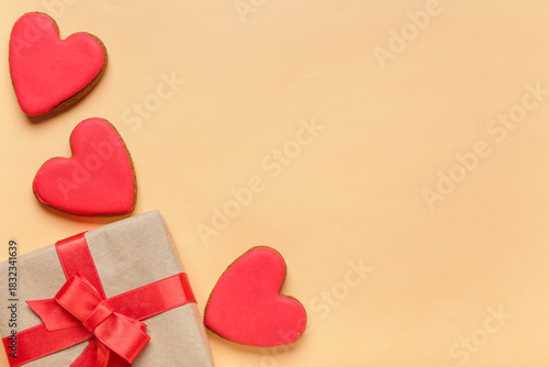 Heart-shaped cookies and gi...