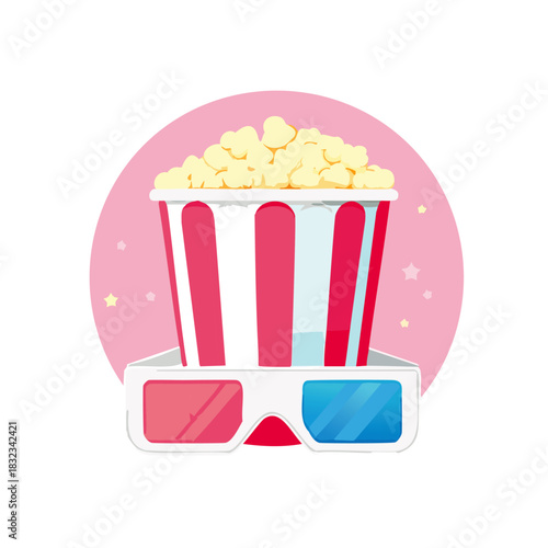 pop corn and 3d cinema  glasses