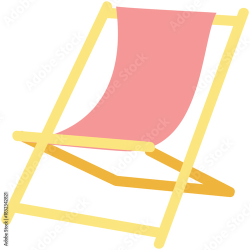 Deck chair vector. Beach deckchair icon. Isolated chaise longue cartoon furniture. Lounge recliner sunbed for outdoor relax rest illustration. Textile seat armchair for sunbathing on white background