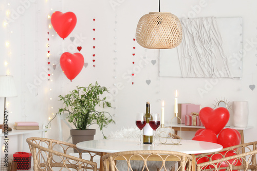 Dining table with wine and ...