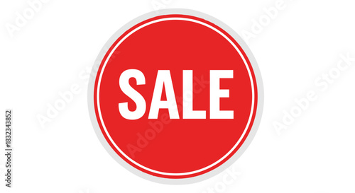 Vibrant red circular sale button isolated on white background for online shopping retail marketing promotion