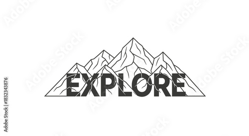 Explore word mountain line art adventure travel nature discovery concept illustration isolated white background