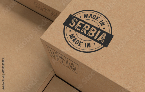 Cardboard Carton Boxes with Made in Serbia Stamp - 3D Render