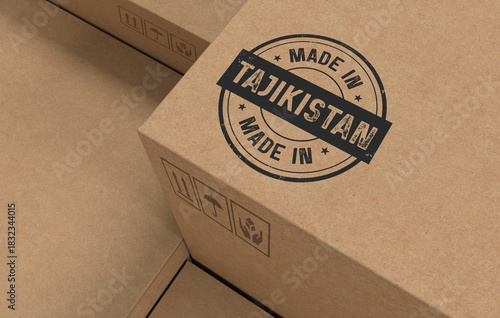 Cardboard Carton Boxes with Made in Tajikistan Stamp - 3D Render