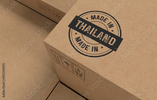Cardboard Carton Boxes with Made in Thailand Stamp - 3D Render