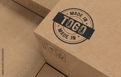 Cardboard Carton Boxes with Made in Togo Stamp - 3D Render