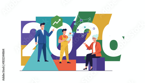 Business professionals planning future strategy and technological growth for 2024