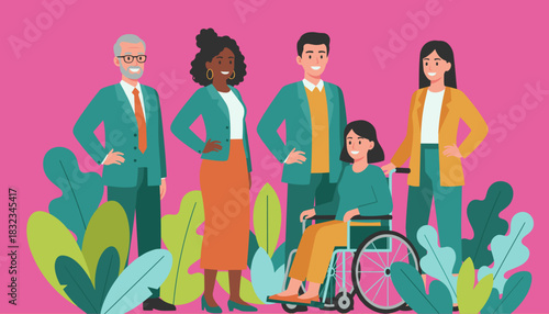 Diverse professional team illustration emphasizing inclusion equality and workforce diversity